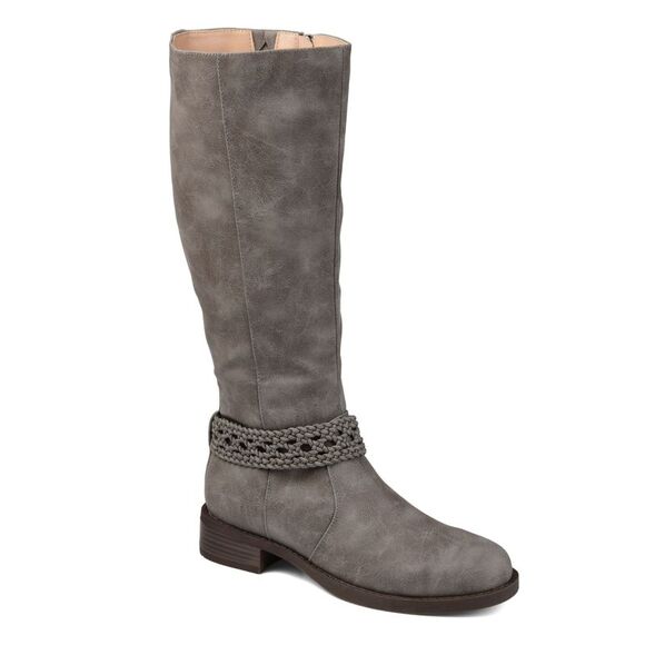 JOURNEE COLLECTION Shoes - JOURNEE COLLECTION Womens Gray Distressed Stretch Zip-Up Riding Boot 6
